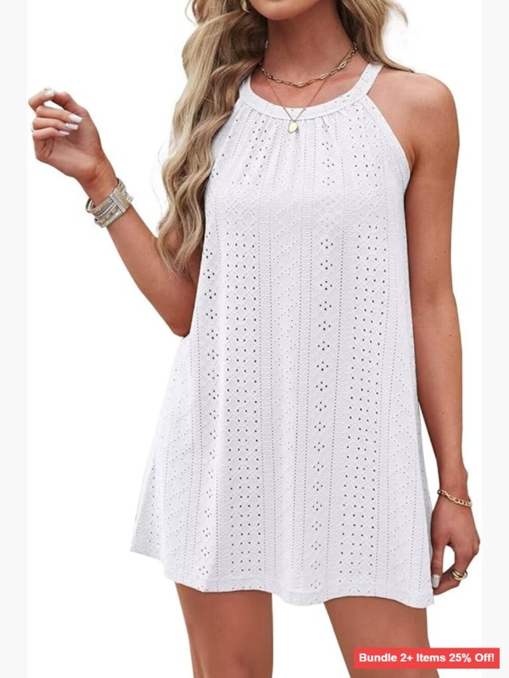 Women's Eyelet Embroidery Swimsuit Cover Up Halter Dress X-Large